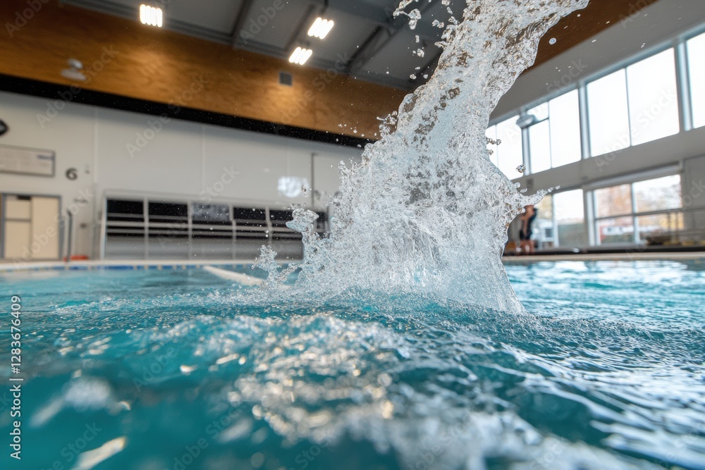 Poster a player diving into a pool, causing a splash of water during training.