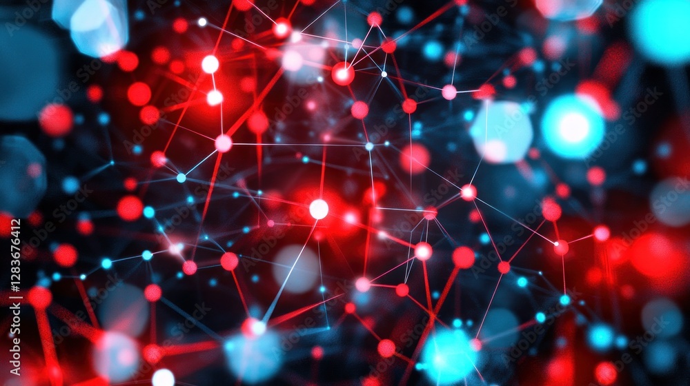Poster abstract technology background with glowing nodes and connections