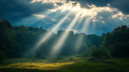 rays of light, sun rays through the forest, sunlight through the forest