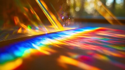 Colorful sunlight refraction creating rainbow patterns on a surface