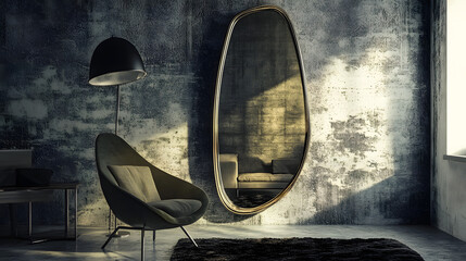 un miroir original dans une ambiance épique, intérieur, décoration, design, architecture