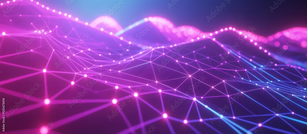 Poster abstract futuristic neon network connection with glowing lights