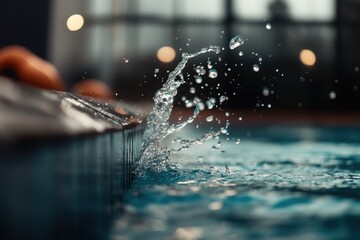Splashes from athletes jumping in the pool during training. 