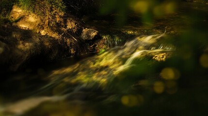 Serene Forest Stream Flowing Through Mossy Stones