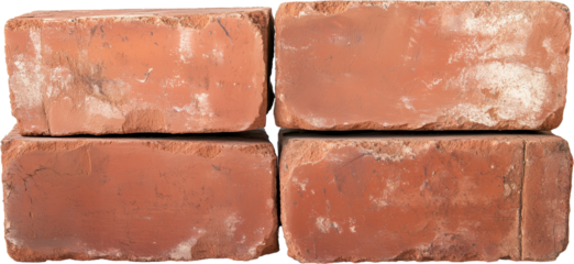 Stack of Old Red Bricks isolated on transparent background