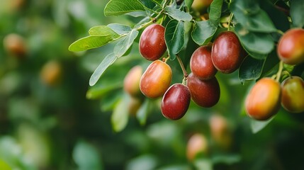 Jujube tree with a bunch of growing mature Jujube