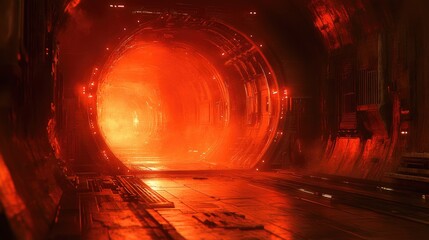Sci-Fi Tunnel, Red Glow, Futuristic Corridor