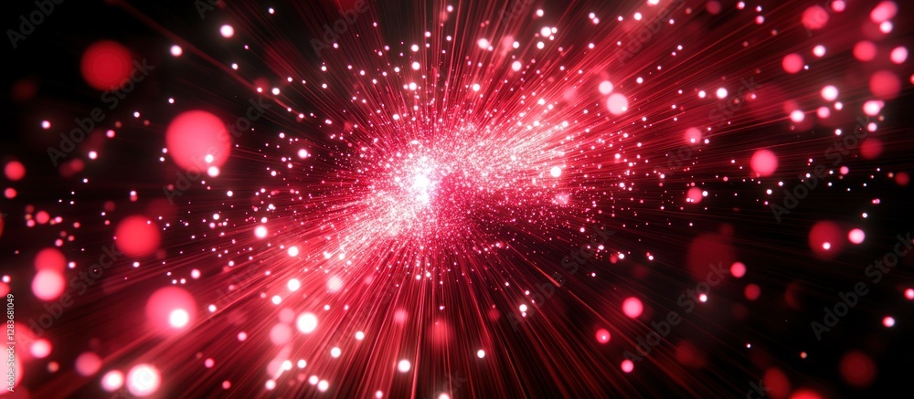 Poster abstract explosion of red particles, a dynamic display of energy