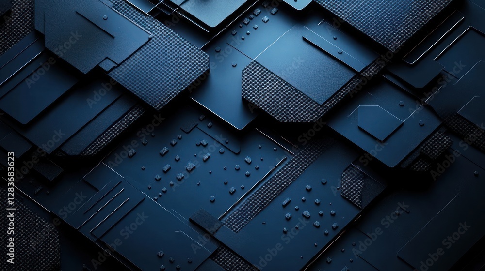 Poster sophisticated abstract background with geometric shapes and textures in shades of blue, modern tech 