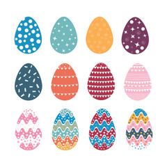 Happy Easter Set of Easter Eggs for Greeting Cards, Posters, Holiday Covers, Print Trendy design.