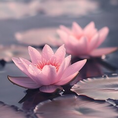 Serene Pink Water Lilies Dual Bloom Soft Focus