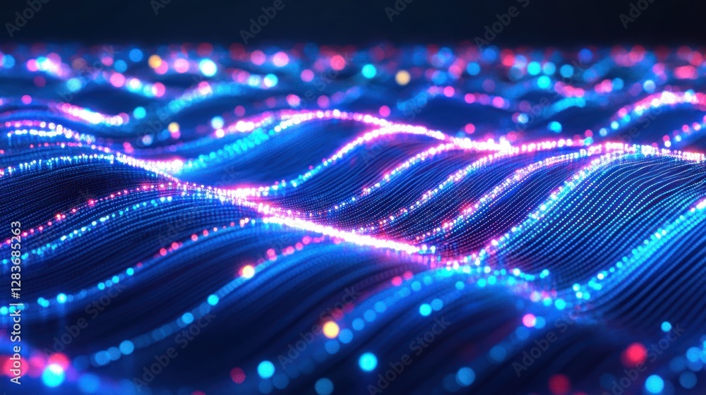 Poster abstract glowing wave pattern design with bright neon lighting effect