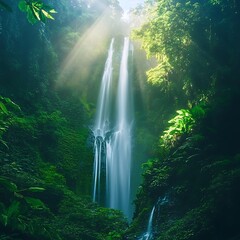 Serene Waterfall Cascading Through Lush Rainforest