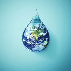 Fototapeta premium Earth Encapsulated in Water Drop Digital Art with Blue Background