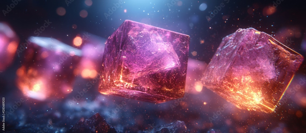 Poster abstract glowing cubes suspended in space, a mesmerizing visual display