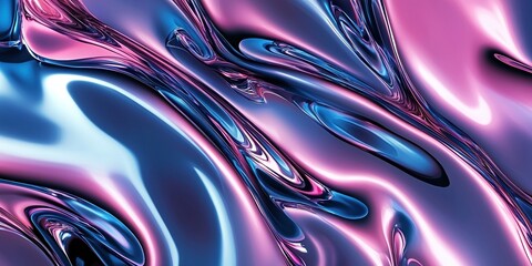 Abstract background with liquid metal, pink and blue colors, liquid metallic texture