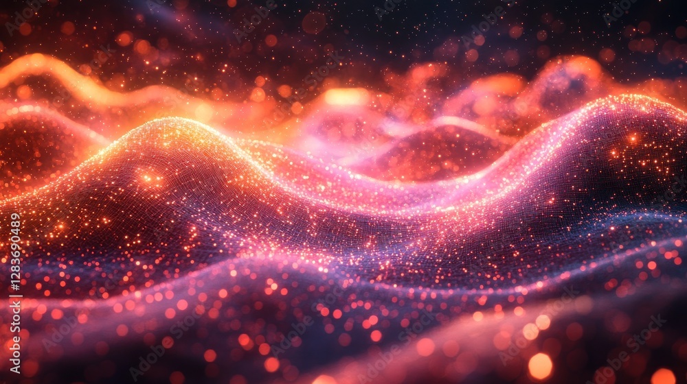 Poster abstract glowing particle waves background with stunning visuals