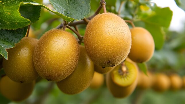 Golden kiwi tree with a bunch of growing mature Golden kiwi