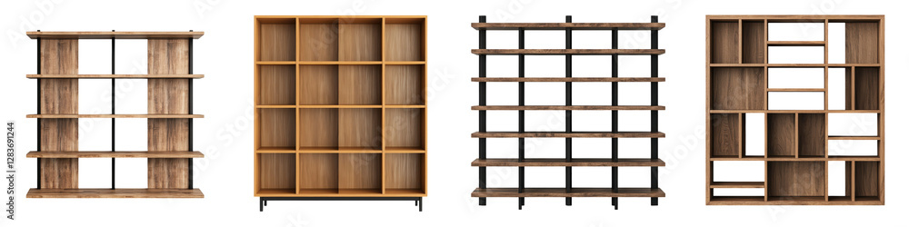 Aufkleber minimalist and modular wooden shelving units in various geometric grid arrangements offering versati