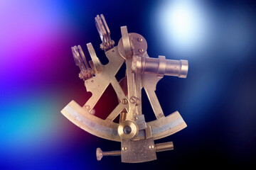 old nautical sextant with optics isolated on colored background
