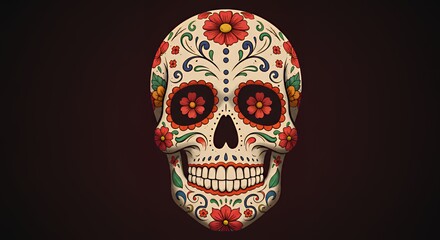 Ornate Sugar Skull Illustration with Floral Design and Colorful Details