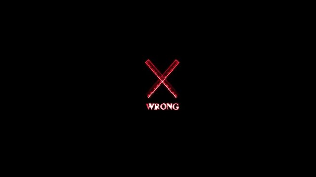 Glowing Neon Red Cross Mark, Clear Indicator of Error and Incorrectness. 4k