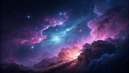 Dramatic space vista showcasing colorful nebulae formations against a starry backdrop, ideal for science fiction and astronomical projects