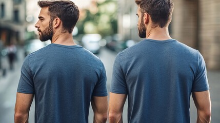 Collage featuring close-up photos of a man wearing a stylish t-shirt, showcasing both front and back views for mockup purposes