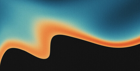 Vibrant rainbow, orange blue teal white psychedelic grainy gradient color flow wave on black...