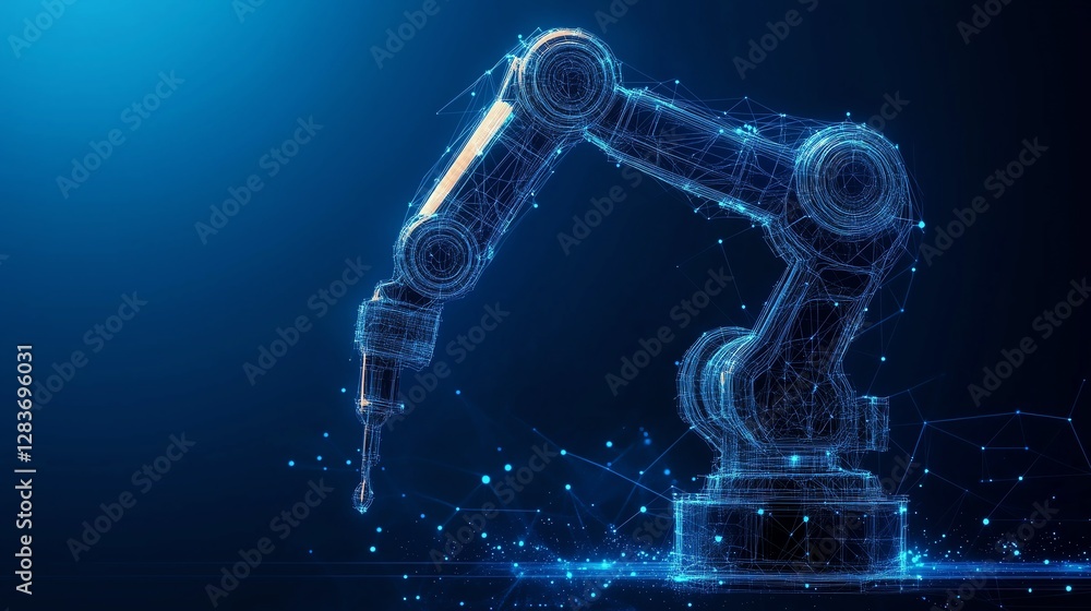 Poster smart industry robot arms modernization for digital factory technology, showcasing the automation pr