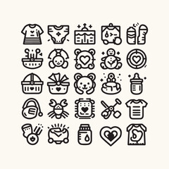 Baby care editable stroke outline icons set isolated on white background flat vector illustration.