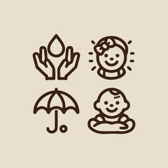 Baby care editable stroke outline icons set isolated on white background flat vector illustration.