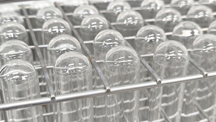 Scientific test tubes in storage. Science experiment concept.