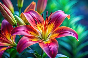 Exotic bloom!  Close-up reveals a breathtaking tropical lily's vibrant beauty.