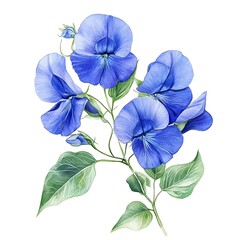 Vibrant Watercolor Blue Butterfly Pea Flower Illustration