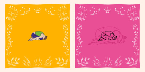 Yoga pose asana wellness illustration clipart in sketch fun cute style