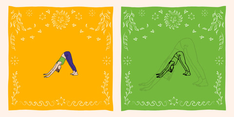 Yoga pose asana wellness illustration clipart in sketch fun cute style