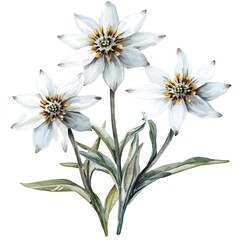 Watercolor Three Edelweiss Flowers Illustration