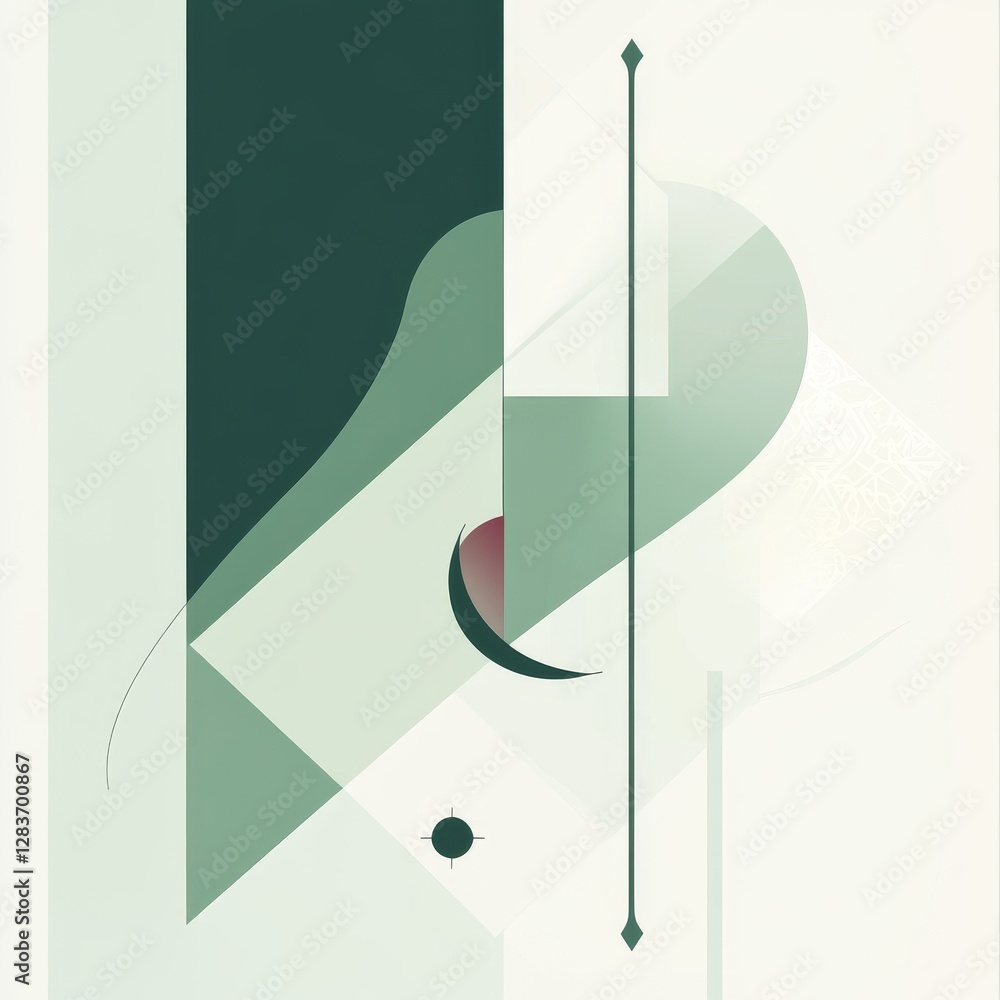 Poster geometric harmony: an abstract composition in soft greens and whites with minimalist detailing