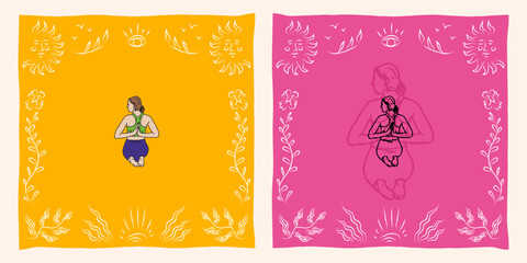 Yoga pose asana wellness illustration clipart in sketch fun cute style