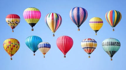 Obraz premium Colorful Hot Air Balloons Soaring in a Clear Blue Sky