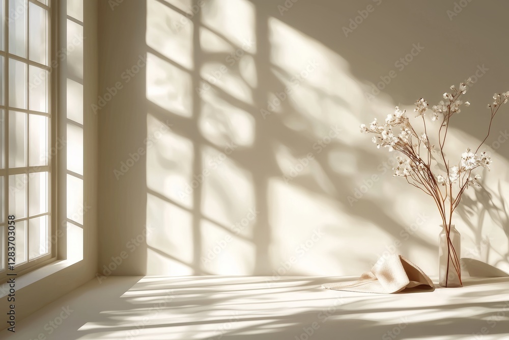 Aufkleber a soft and minimalist beige background with abstract gentle light, featuring delicate shadows from t