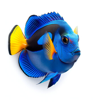 Fish surgeon blue Dory of cartoon finding nemo tropical fish isolated on white background ,Blue angelfish isolated on white background