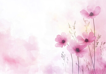 Fototapeta premium A soft, pastel illustration of pink flowers against a light background, evoking tranquility.