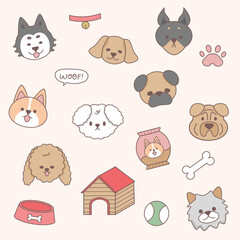 Set of cute dog head icon