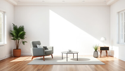 Fototapeta premium Bright and Modern Living Room with Natural Light and Minimal Decor