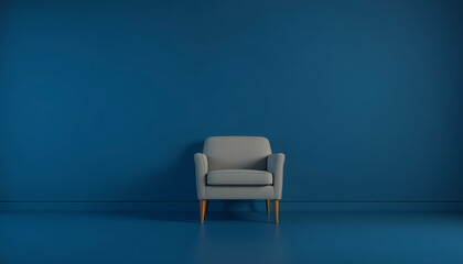 Minimalist Modern Armchair Against Solid Dark Blue Wall