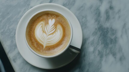 A Delicate Latte Art Design on a Marble Surface