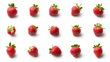 Fresh and Juicy Strawberries Arranged on White Background