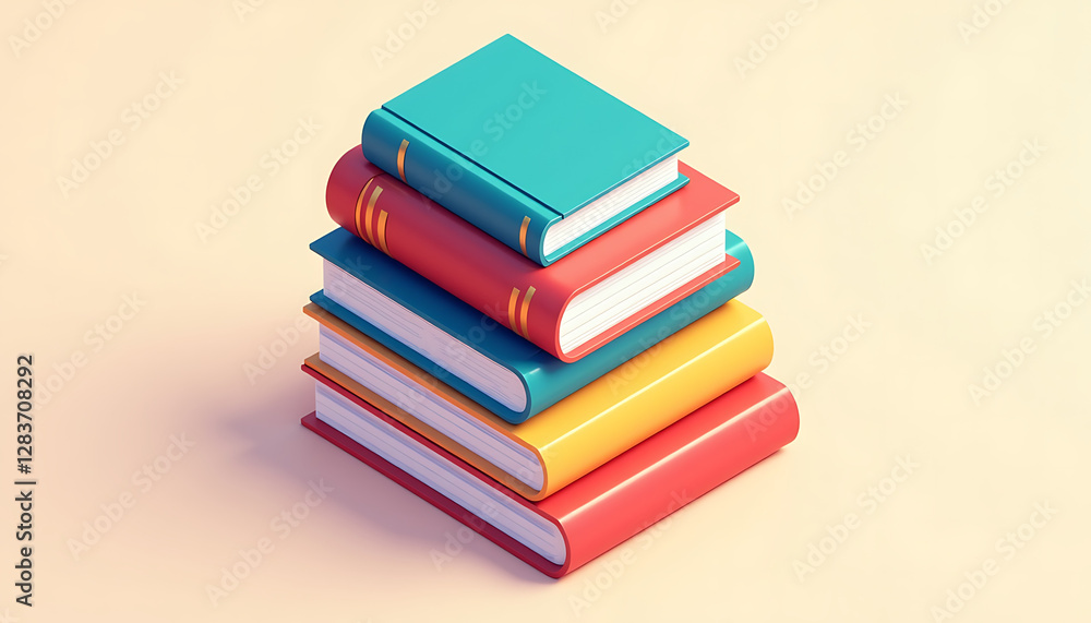 Poster stack of colorful books on a light background